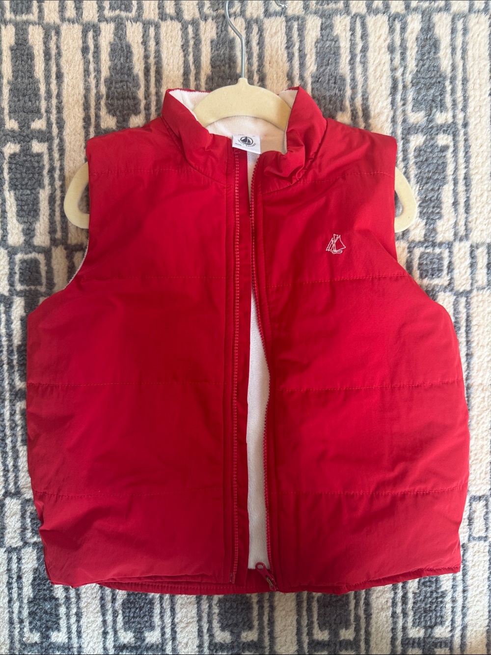 Petit Bateau Red Puffer Vest with White Trim